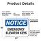 Signmission Emergency Elevator Keys, 24 in W x Rectangle, Plastic OS-2PACK-NS-P-1824-L-11783 - alternate 4